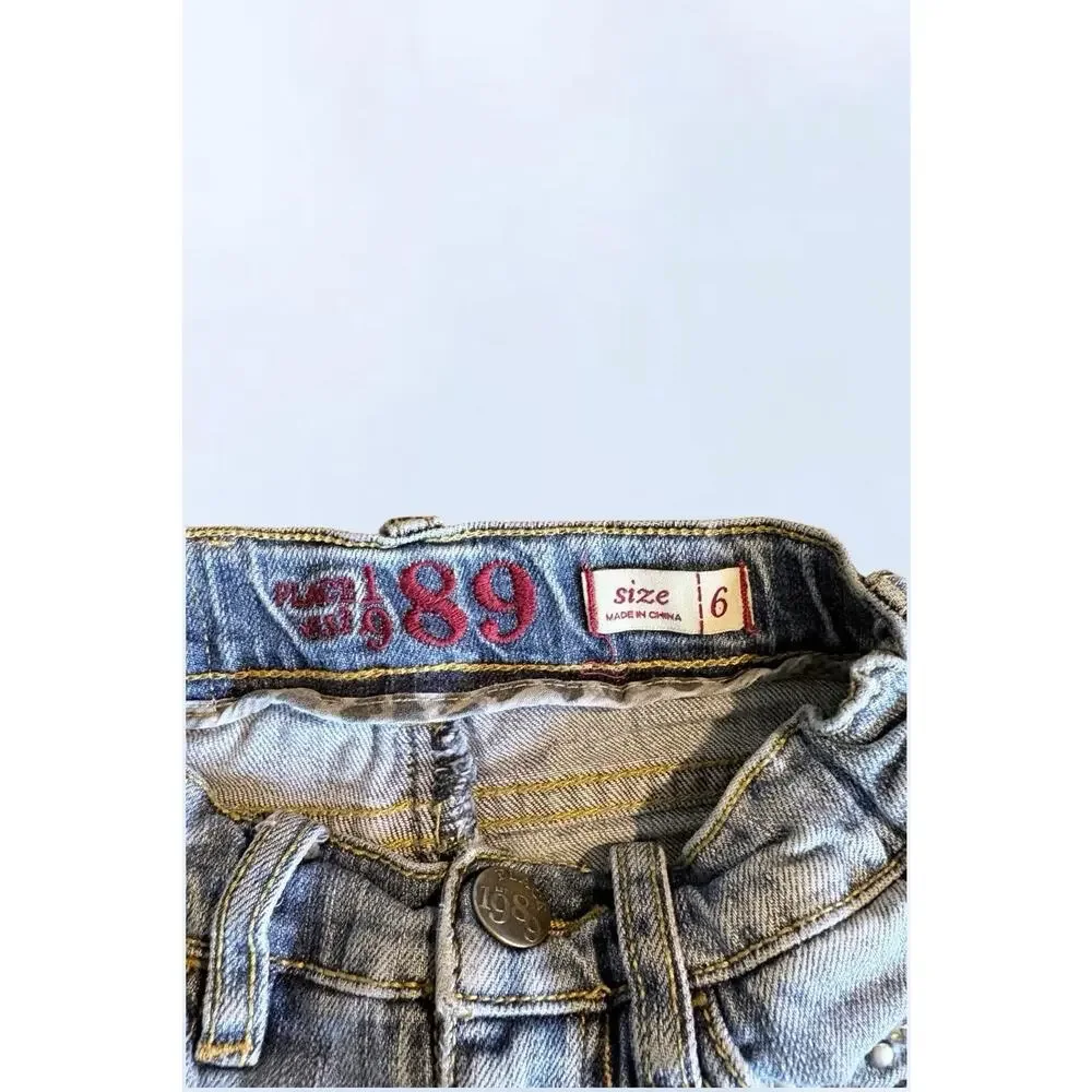 The Children's Place Girls Blue Light Wash Studded Denim Shorts Pockets Button 6